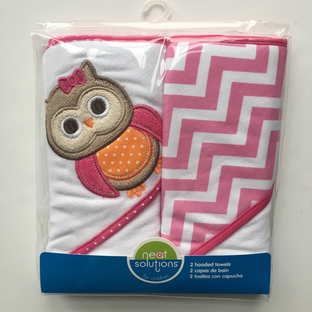 NEW 2 Hooded Towels Bath Owl Theme Pink | Near Solutions